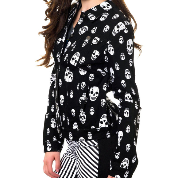 NEW TRIPP ToXiC SKULL Print Stretch Denim JACKET M - Picture 7 of 8